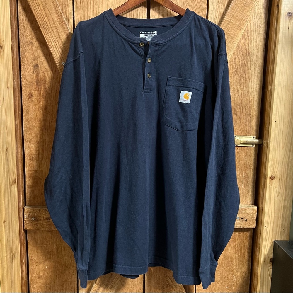 Carhartt Men's Loose Fit Heavyweight Long-Sleeve Henley Tee Shirt Size L Large